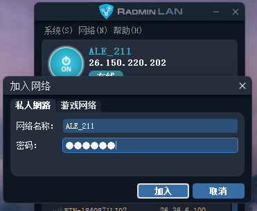 Radmin VPN 加入现有网络对话框
